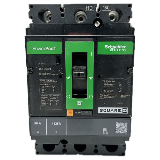 HDL36090 Front View circuit breaker, manufacturers specifications in English