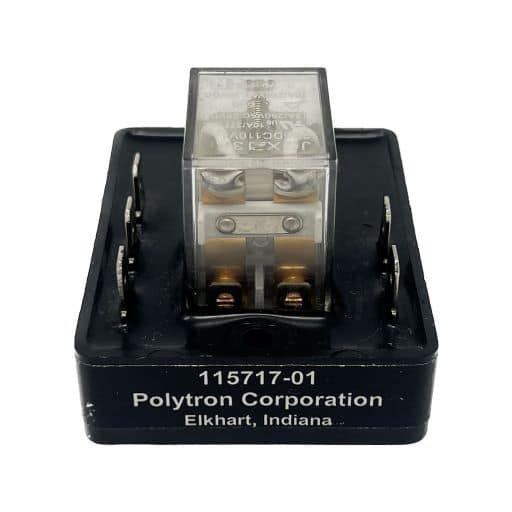 11571701 Black, plastic relay, manufacturer and part number label in English.