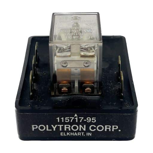 11571795 Black, plastic relay, manufacturer and part number label in English.