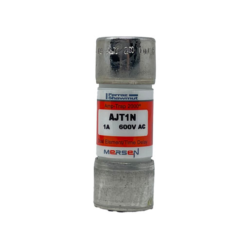 AJT1N fuse front view with part specifications on manufacturer label.