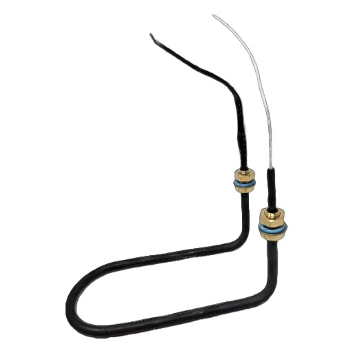Side view of Structural Concepts heater rod with contact wires and brass fasteners