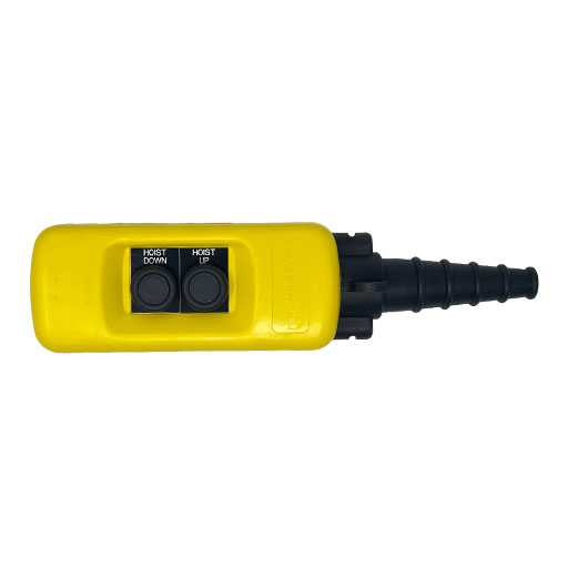 Front view of Part Number XACA0232891401-A 2 button yellow pendant control