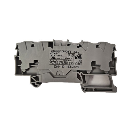 Wago terminal block part #2004-1401, gray plastic with manufacturers specifications in English