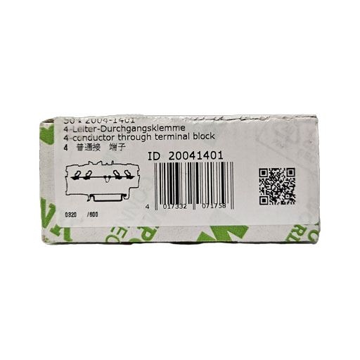 Wago terminal block part #2004-1401, box showing manufacturers label in English