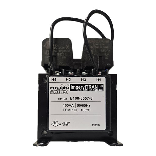 Micron Transformer B100-3557-8 front view showing manufacturers label in English